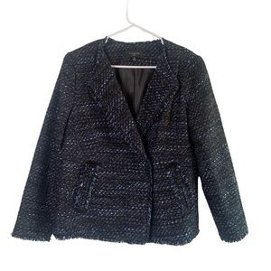 Talbots Blue Black Tweed Blazer Jacket Size 10 P Women